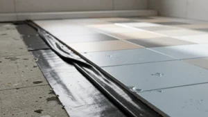 Comparaison entre peinture hydrofuge et vraie étanchéité sous carrelage dans une salle de bain moderne