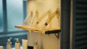 Tubes de silicone fondus près d’un chauffage dans une armoire de salle de bain moderne